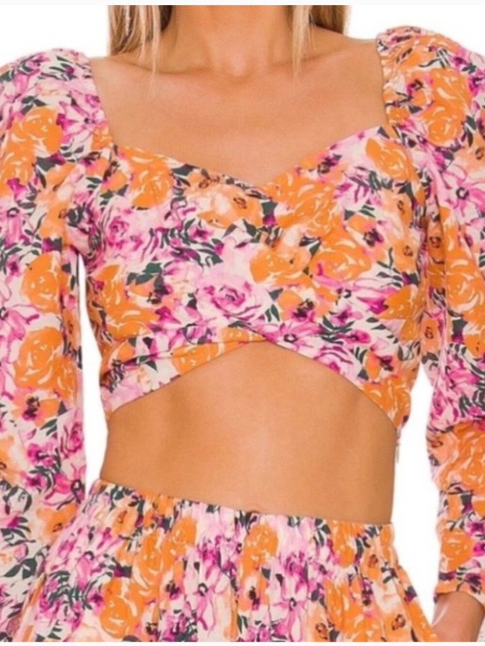 NWT Something Navy Boho Floral Puff Shoulder Crop Top Sz S - Picture 3 of 10